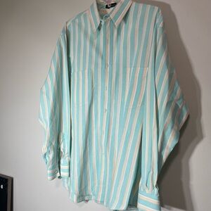 Eddie Bauer Aqua and Soft Peach. Striped Shirt ~ Size Medium ~ Office or Summer